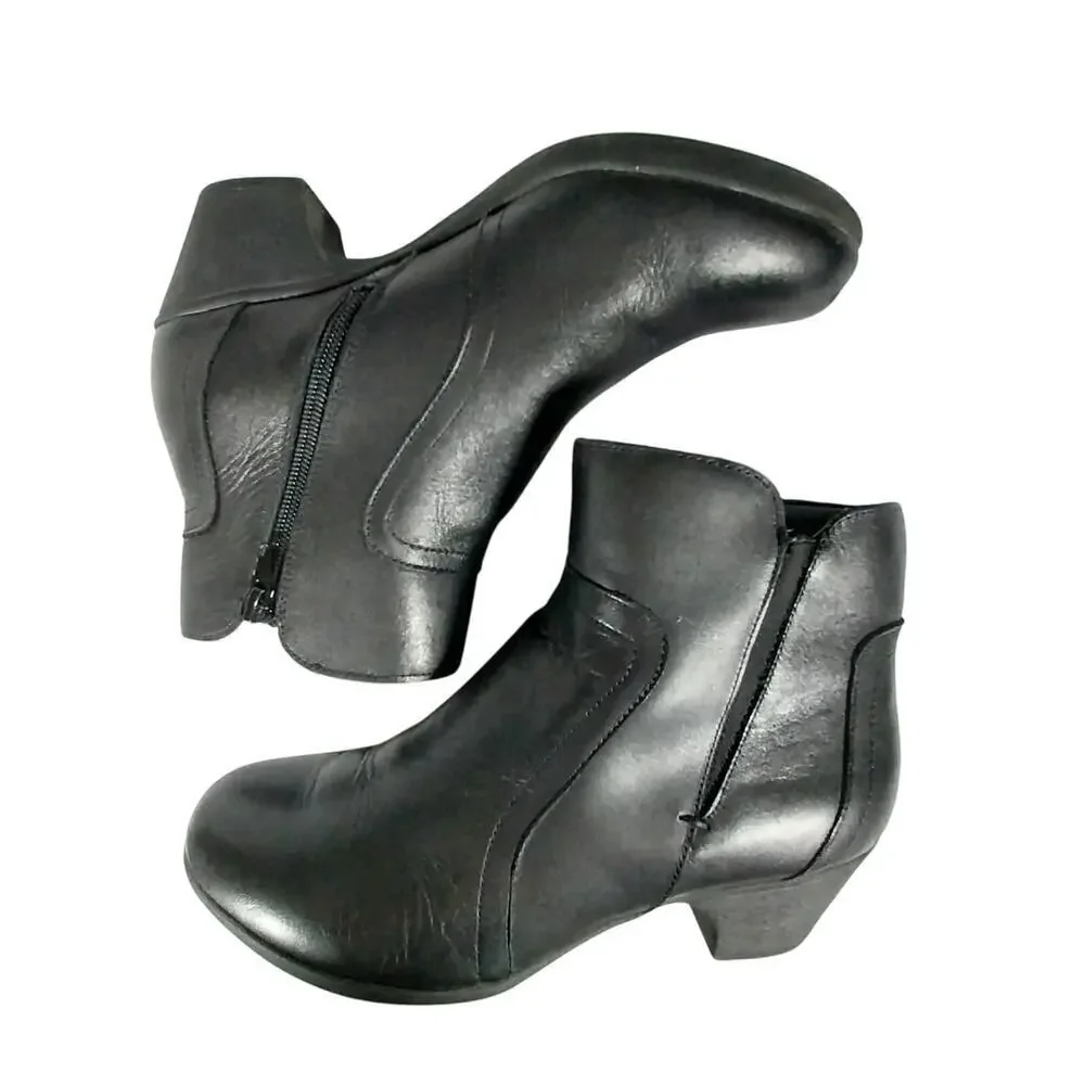 ABELLA! RONDA BLACK GENUINE LEATHER CHUNKY HEEL, RU BER SOLE ANKLE BOOTS!SZ 7.5M